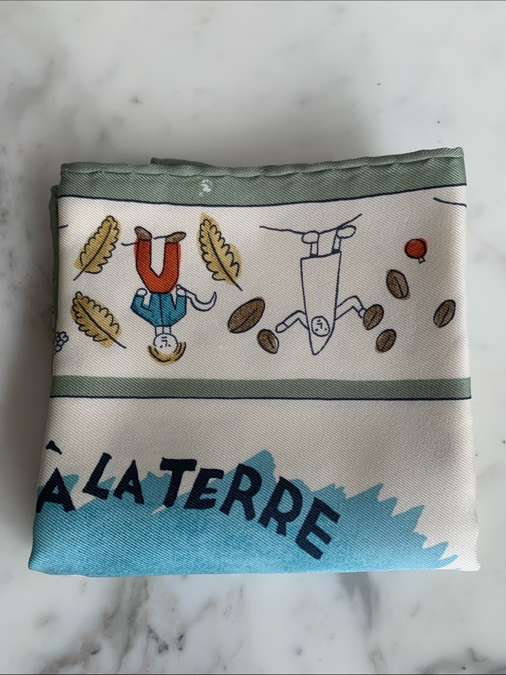 Hermès Multicolor 'Retour à la Terre' Silk Scarf with Green, Blue, Cream & Tan - Picture 13 of 14